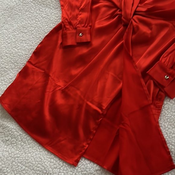 NEW Forever 21 Satin Mini Dress w/Split (Tomato Color) - Picture 4 of 8